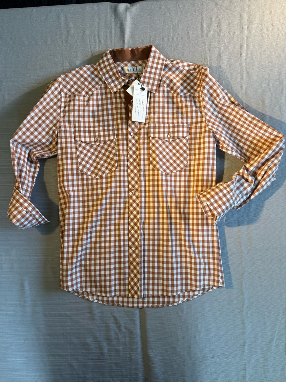 Toms Men's Brown and White Gingham Button-Down Shirt